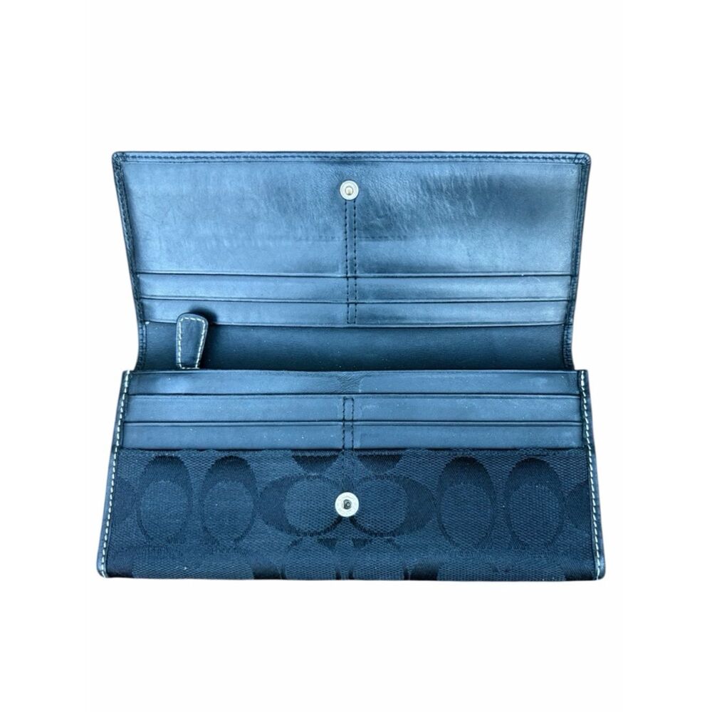 Coach Black Signature "CC" Continental Canvas/Leather Long Wallet Classic Preppy - Picture 3 of 8